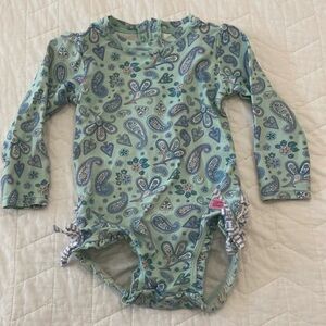 Ruffle Butts Long Sleeve One Piece Rash Guard - Sea Glass Paisley